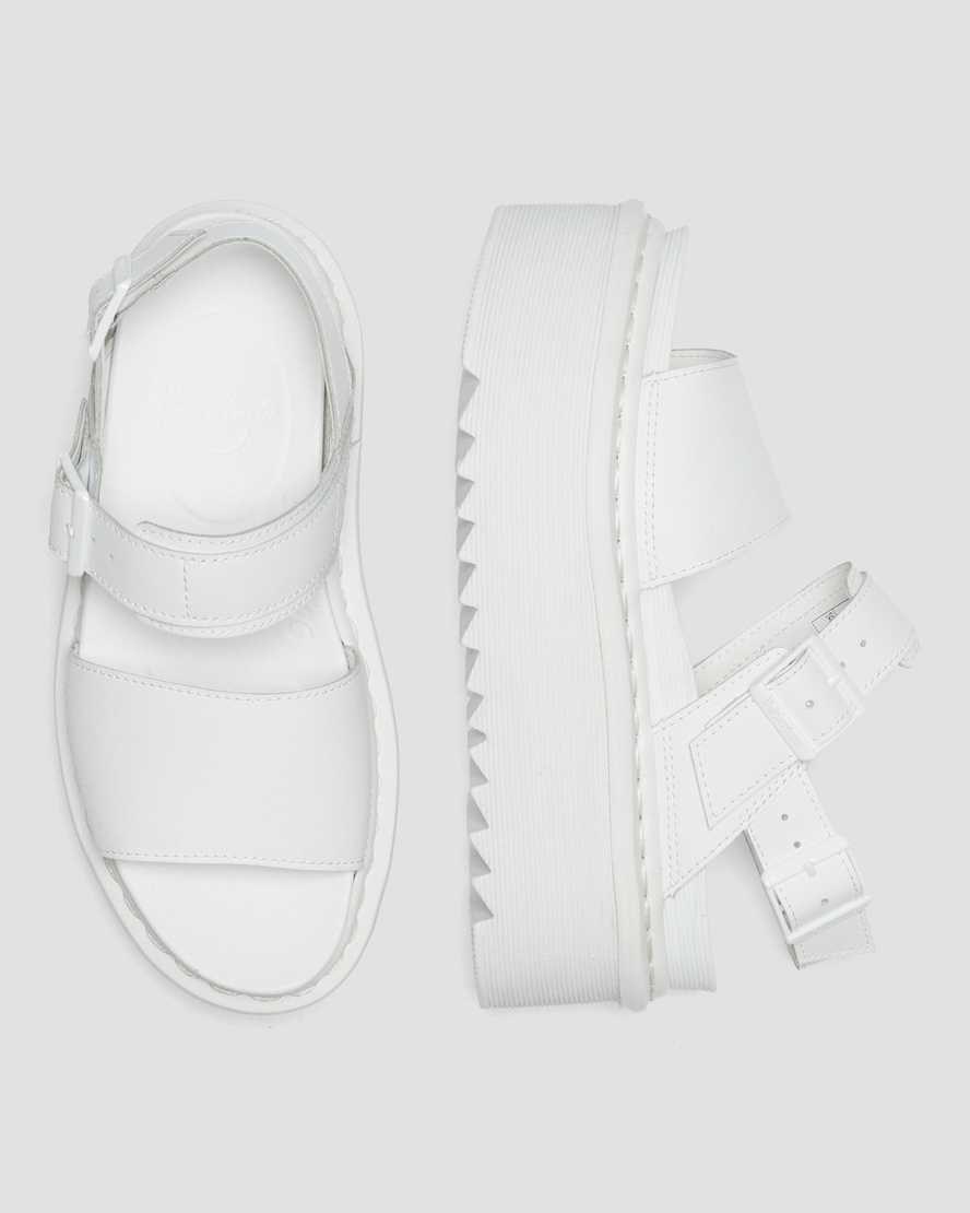 White Hydro Leather Women's Dr Martens Voss Mono Leather Platform Strap Sandals | 548702-TRX