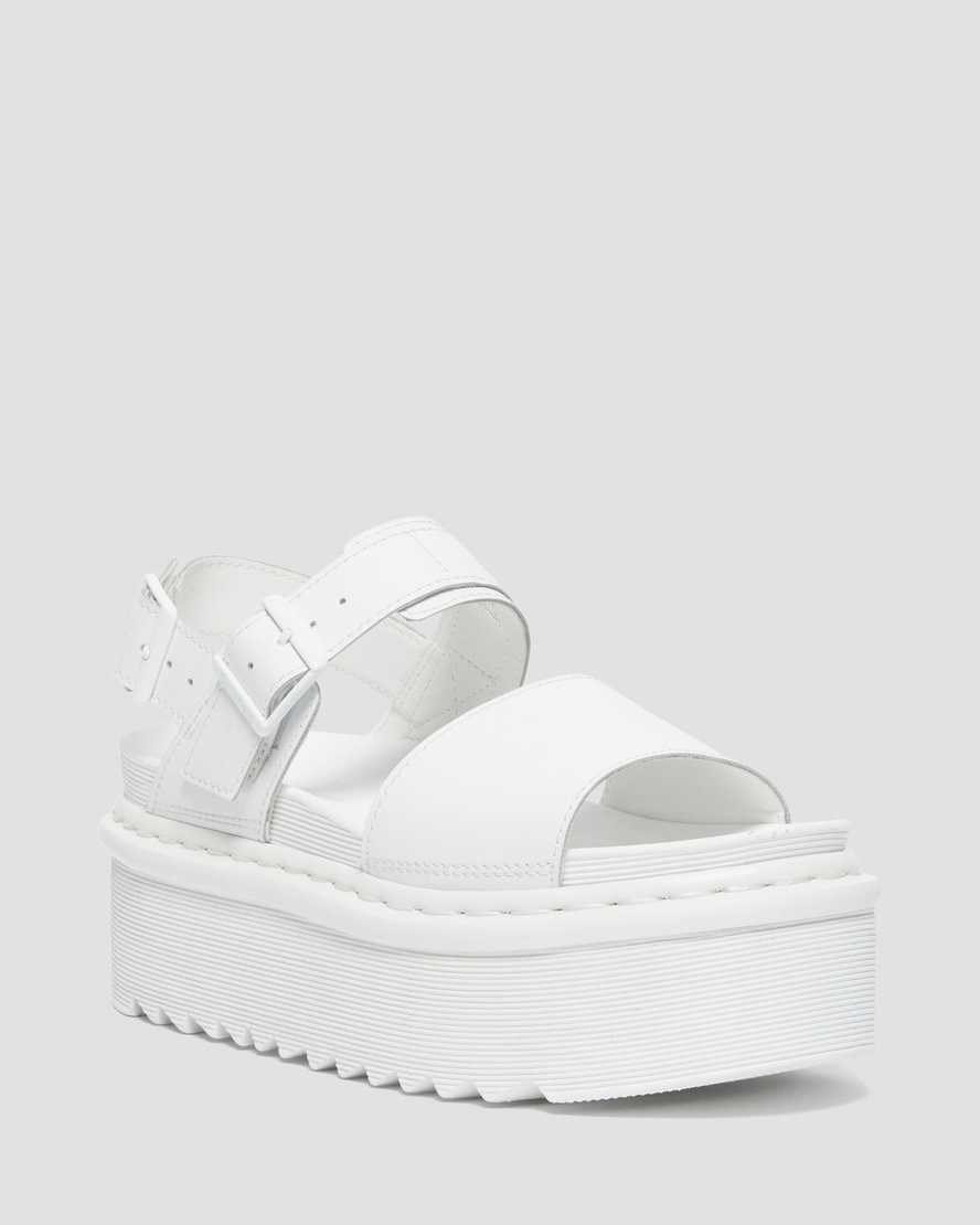 White Hydro Leather Women's Dr Martens Voss Mono Leather Platform Strap Sandals | 548702-TRX