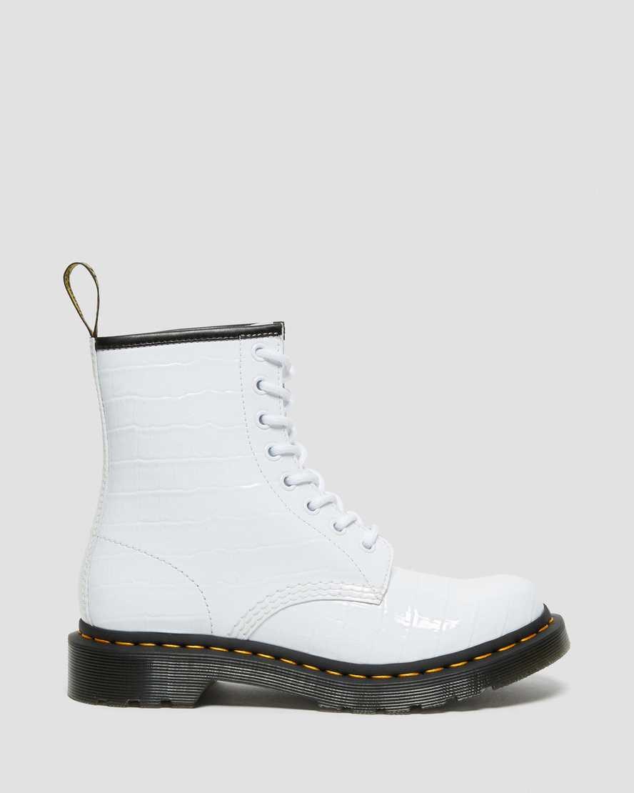 White Patent Lamper Croc Women's Dr Martens 1460 Patent Croc Emboss Leather Ankle Boots | 351468-GKD