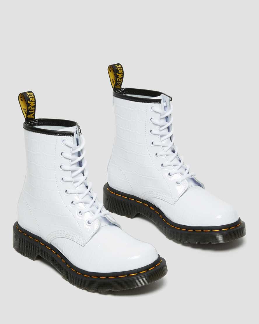 White Patent Lamper Croc Women's Dr Martens 1460 Patent Croc Emboss Leather Ankle Boots | 351468-GKD