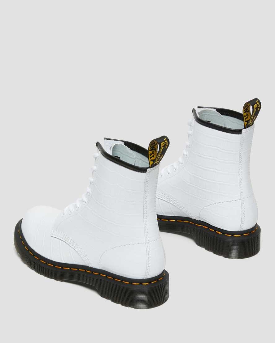 White Patent Lamper Croc Women's Dr Martens 1460 Patent Croc Emboss Leather Ankle Boots | 351468-GKD