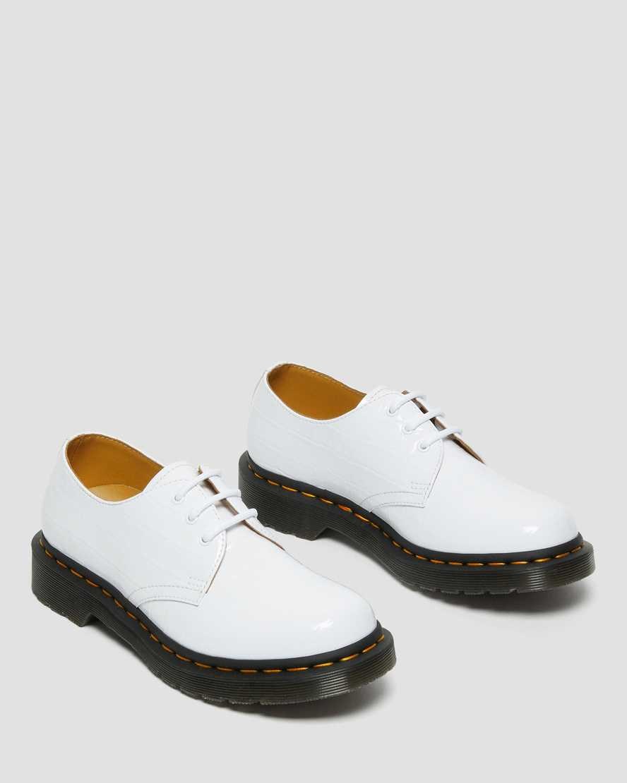 White Patent Lamper Croc Women's Dr Martens 1461 Patent Croc Emboss Leather Oxford Shoes | 630521-QXG