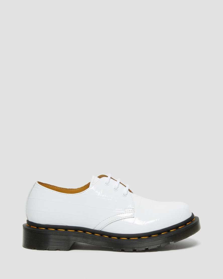 White Patent Lamper Croc Women's Dr Martens 1461 Patent Croc Emboss Leather Oxford Shoes | 630521-QXG