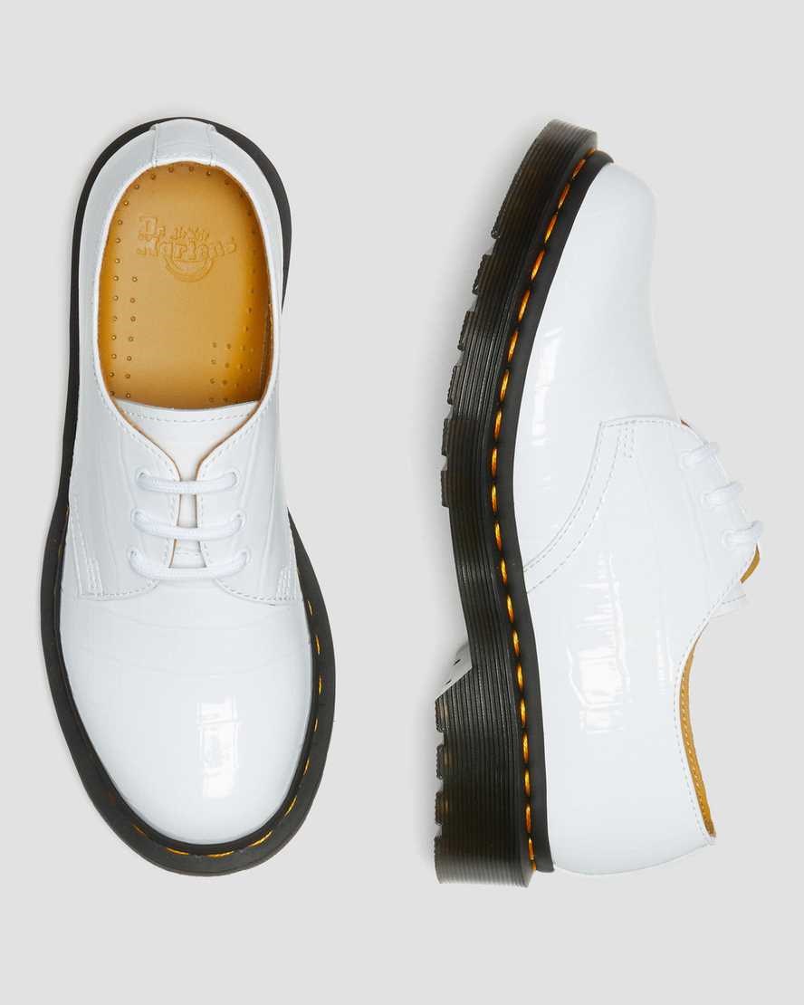 White Patent Lamper Croc Women's Dr Martens 1461 Patent Croc Emboss Leather Oxford Shoes | 630521-QXG