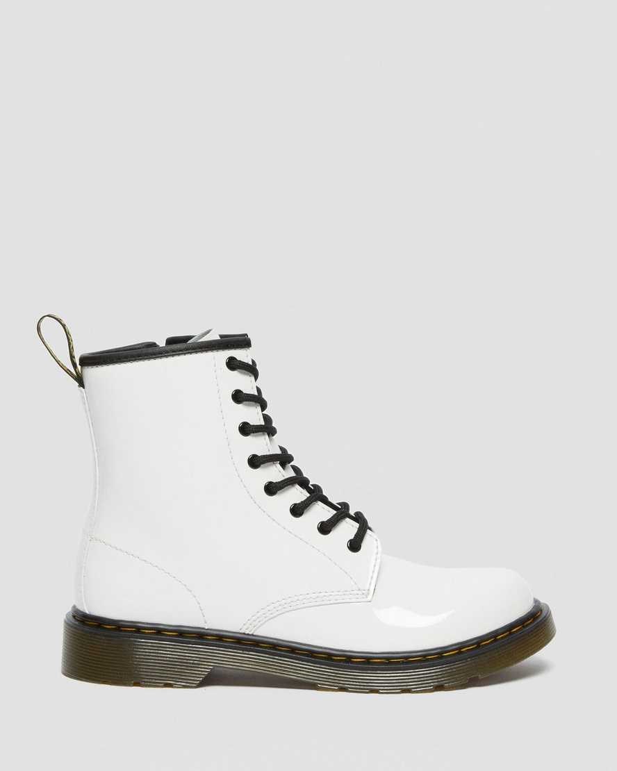 White Patent Lamper Kids' Dr Martens Youth 1460 Patent Leather Lace Up Boots | 341298-VZA