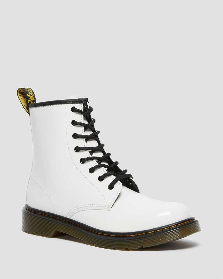 White Patent Lamper Kids' Dr Martens Youth 1460 Patent Leather Lace Up Boots | 341298-VZA