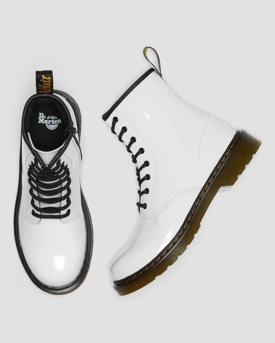 White Patent Lamper Kids' Dr Martens Youth 1460 Patent Leather Lace Up Boots | 341298-VZA