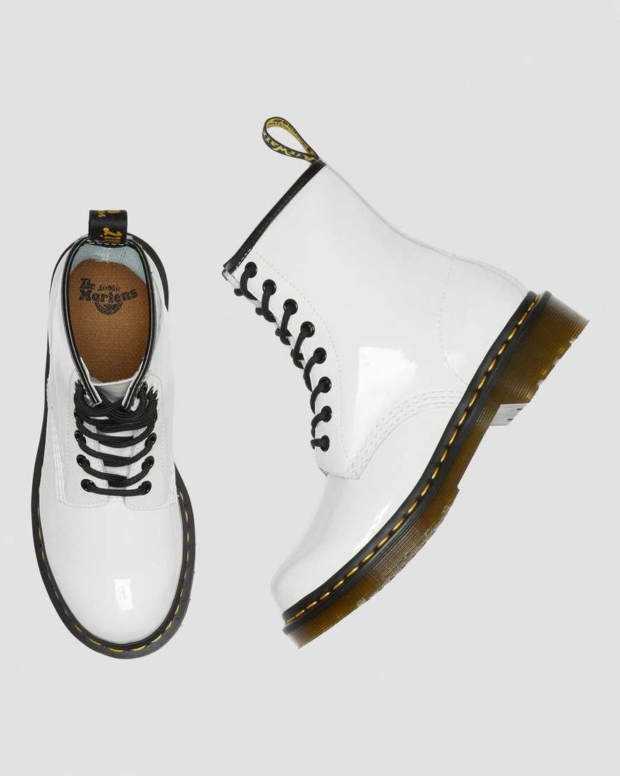 White Patent Lamper Women's Dr Martens 1460 Patent Leather Patent Boots | 082741-BCH