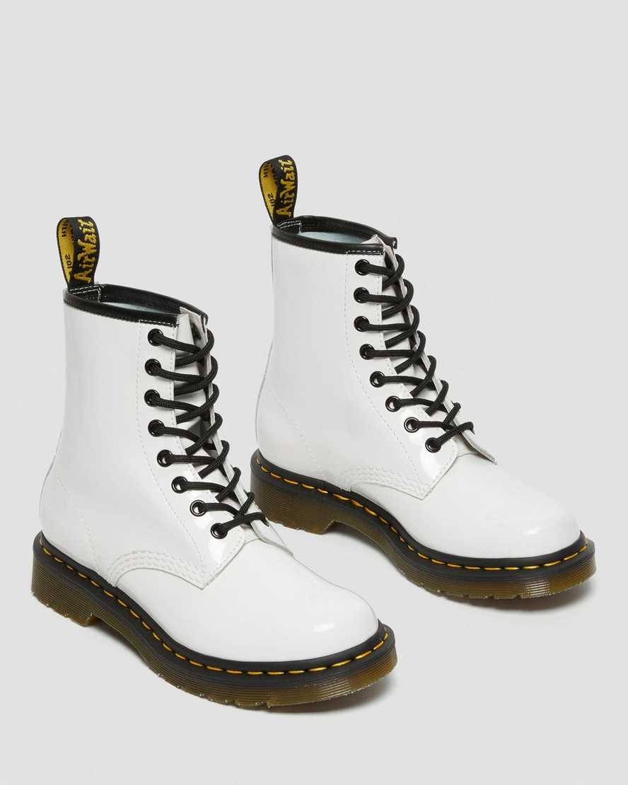 White Patent Lamper Women's Dr Martens 1460 Patent Leather Patent Boots | 082741-BCH