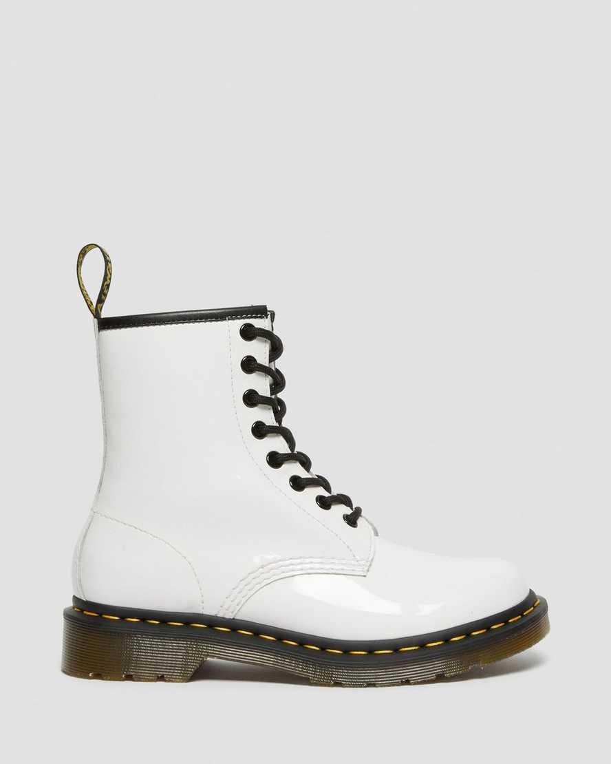 White Patent Lamper Women's Dr Martens 1460 Patent Leather Patent Boots | 082741-BCH