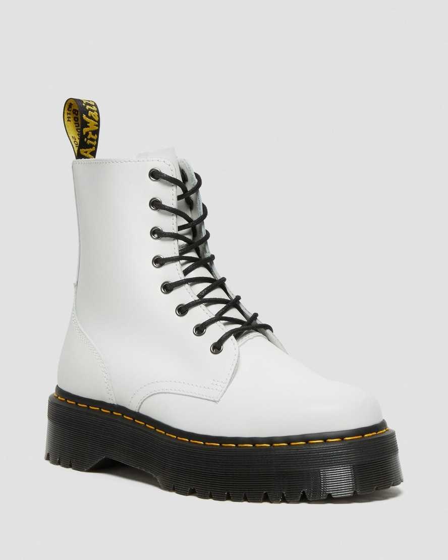 White Polished Smooth Men\'s Dr Martens Jadon Smooth Leather Lace Up Boots | 524891-HEW