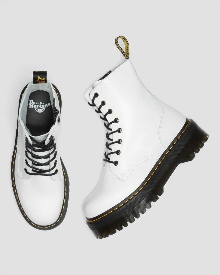 White Polished Smooth Men's Dr Martens Jadon Smooth Leather Ankle Boots | 902687-VWZ