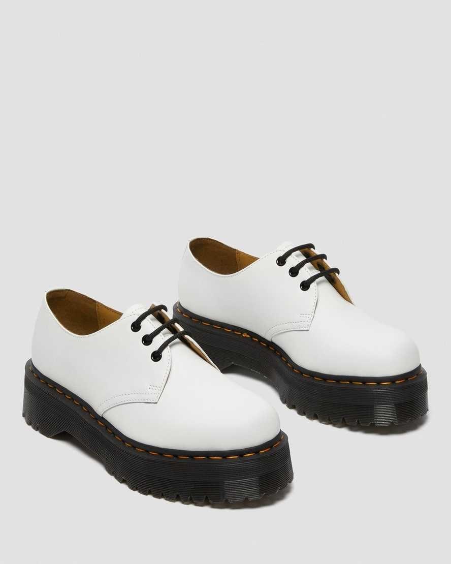 White Polished Smooth Women's Dr Martens 1461 Smooth Leather Platform Shoes | 680154-SJG