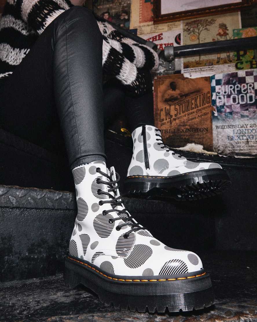 White Polka Dot Smooth Men's Dr Martens Jadon Polka Dot Smooth Leather Lace Up Boots | 165234-OEJ