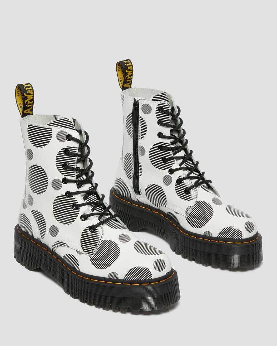 White Polka Dot Smooth Men's Dr Martens Jadon Polka Dot Smooth Leather Lace Up Boots | 165234-OEJ