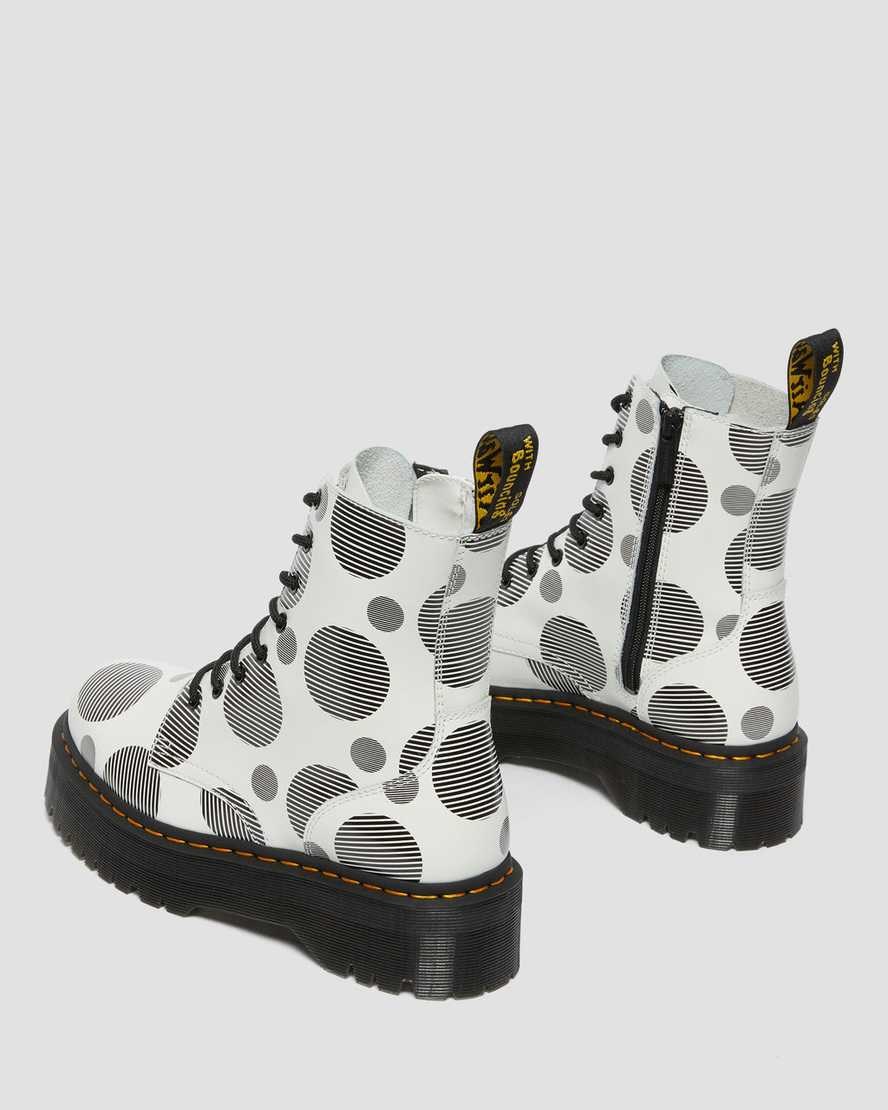 White Polka Dot Smooth Men's Dr Martens Jadon Polka Dot Smooth Leather Lace Up Boots | 165234-OEJ