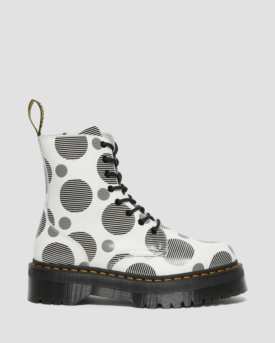 White Polka Dot Smooth Men's Dr Martens Jadon Polka Dot Smooth Leather Ankle Boots | 491350-FYQ