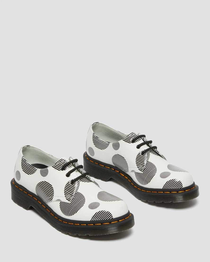 White Polka Dot Smooth Women's Dr Martens 1461 Polka Dot Smooth Leather Oxford Shoes | 105634-JDZ