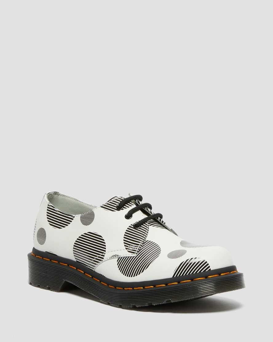 White Polka Dot Smooth Women\'s Dr Martens 1461 Polka Dot Smooth Leather Oxford Shoes | 105634-JDZ