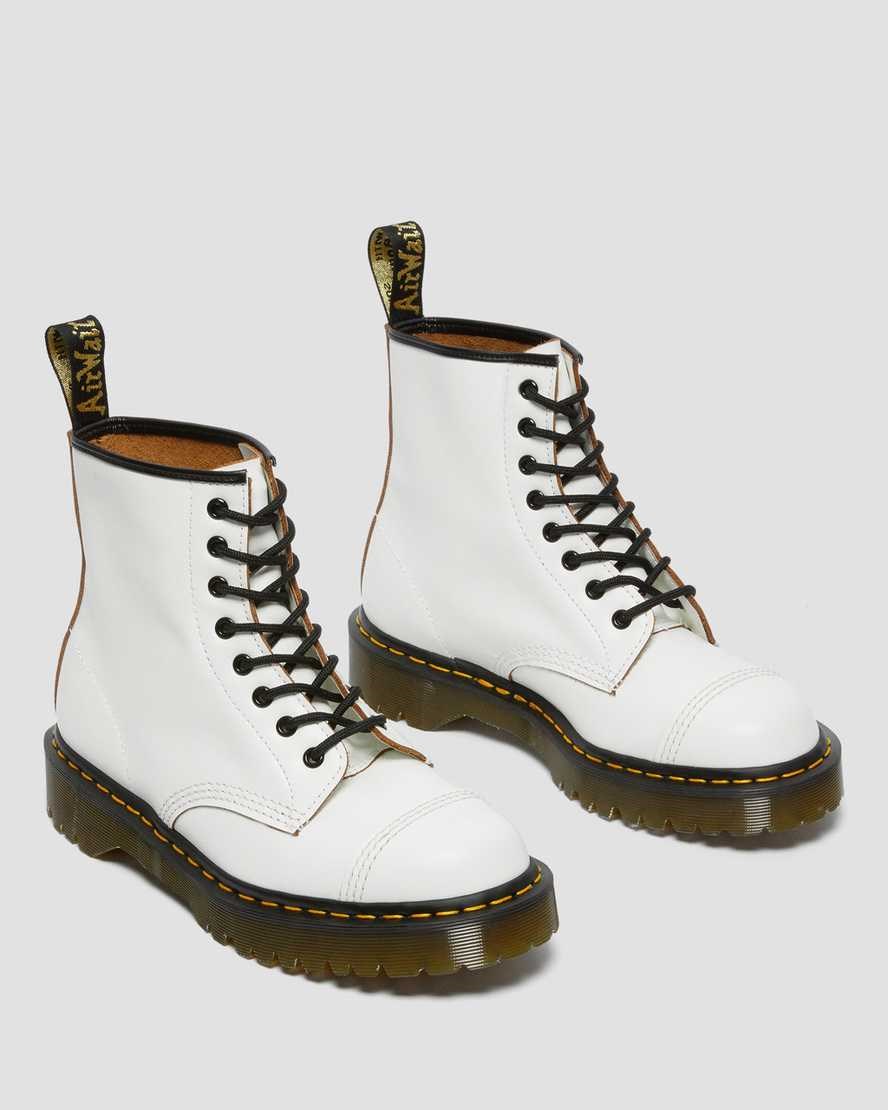 White Quilon Men's Dr Martens 1460 Bex Made in England Toe Cap Lace Up Boots | 830425-MOF