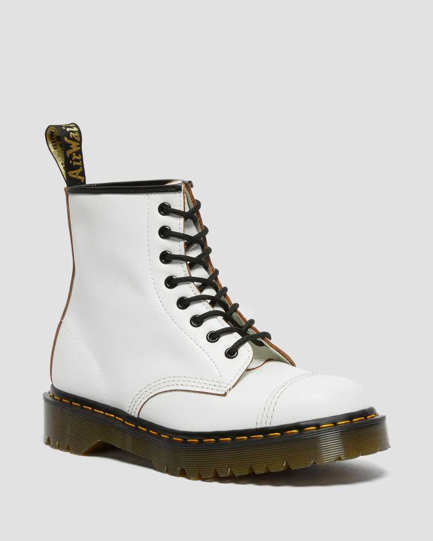 White Quilon Men's Dr Martens 1460 Bex Made in England Toe Cap Lace Up Boots | 830425-MOF