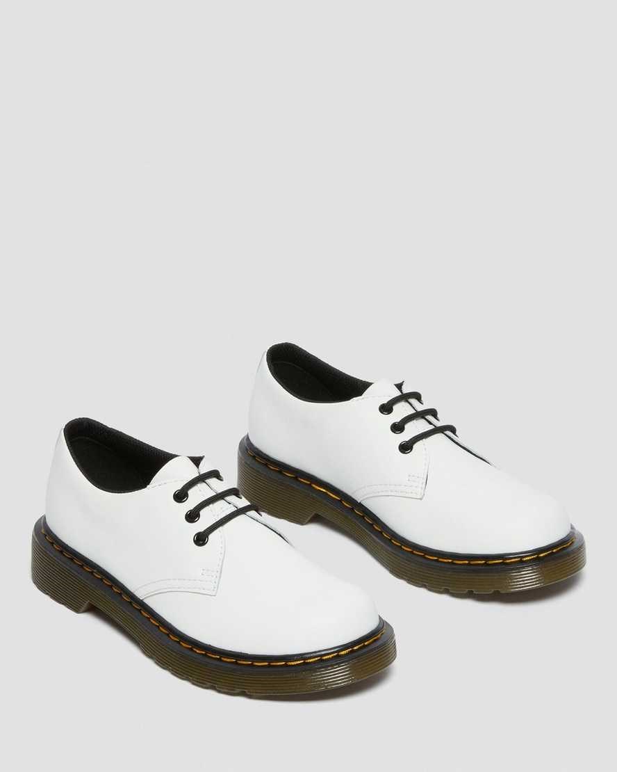 White Romario Kids' Dr Martens Junior 1461 Leather Lace Up Shoes | 982351-TMB