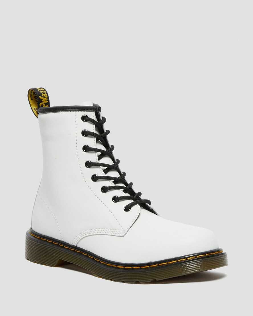 White Romario Kids' Dr Martens Youth 1460 Leather Lace Up Boots | 357894-HRP