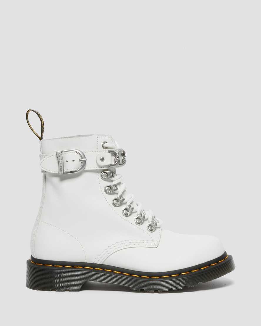 White Sendal Women's Dr Martens 1460 Pascal Chain Leather Ankle Boots | 567319-KQO