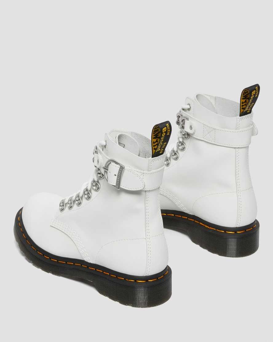 White Sendal Women's Dr Martens 1460 Pascal Chain Leather Ankle Boots | 567319-KQO