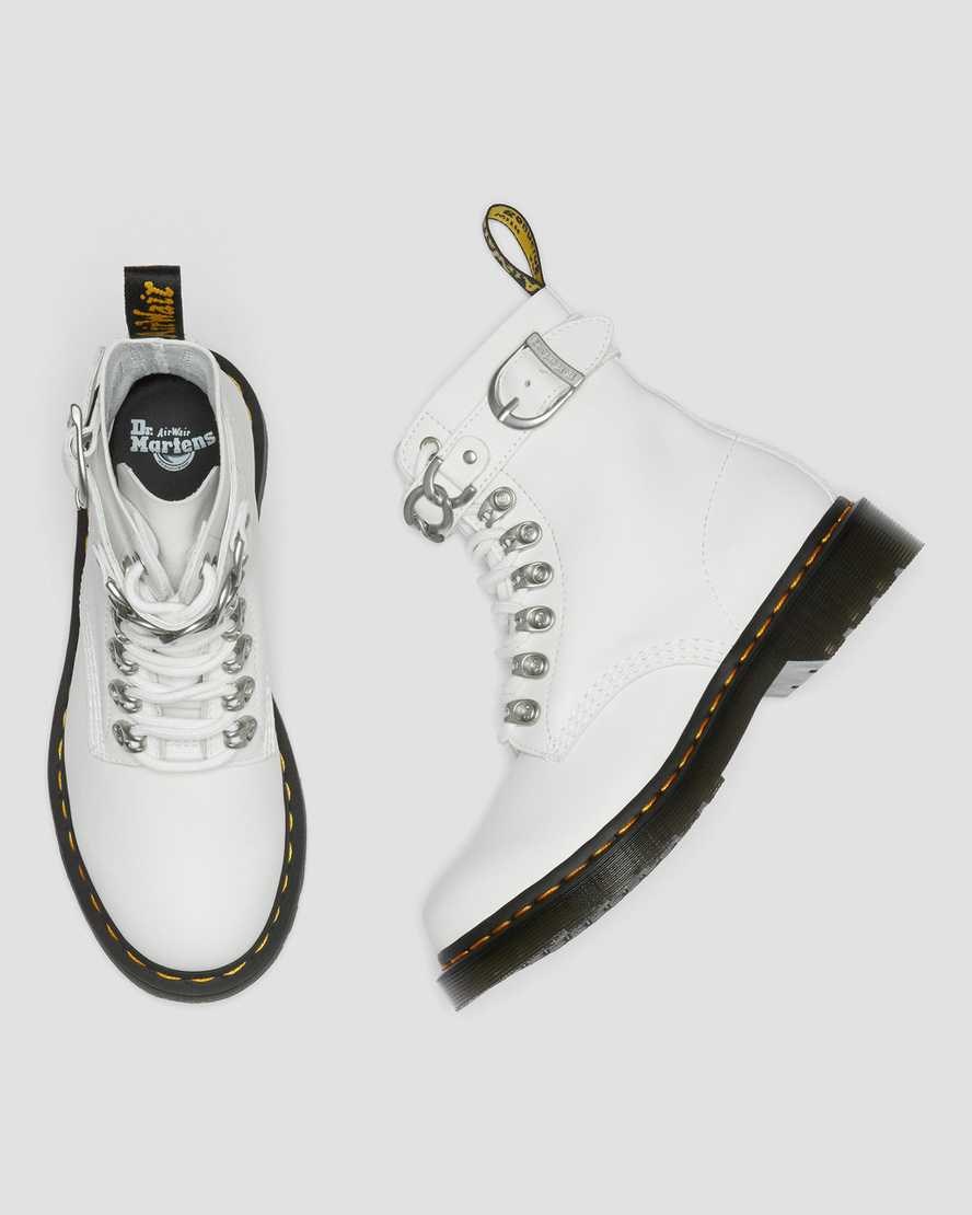 White Sendal Women's Dr Martens 1460 Pascal Chain Leather Lace Up Boots | 925863-MAG