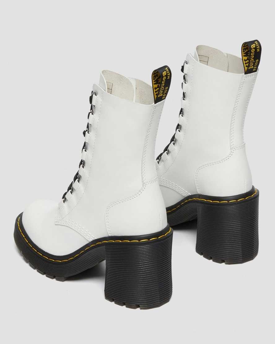 White Sendal Women's Dr Martens Chesney Leather Flared Heel Lace Up Boots | 053287-FDA