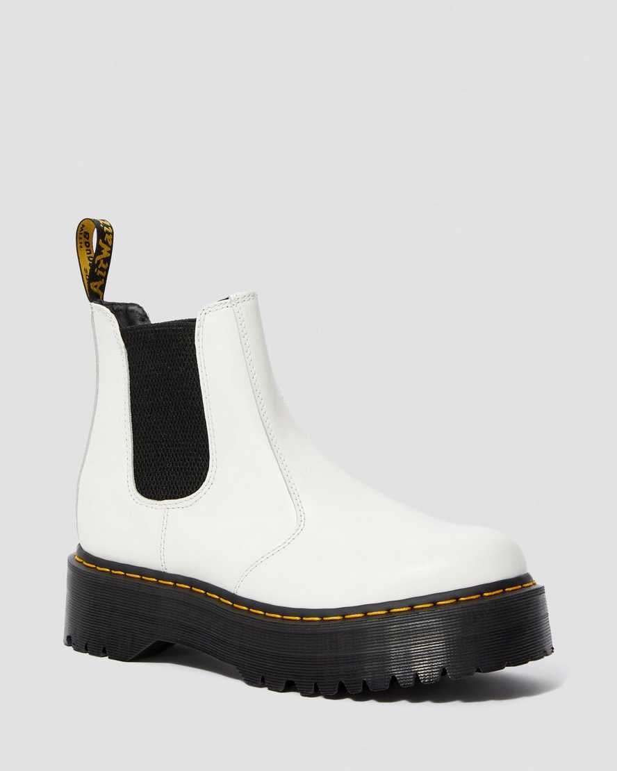 White Smooth Leather Men\'s Dr Martens 2976 Smooth Leather Platform Chelsea Boots | 127586-YDB