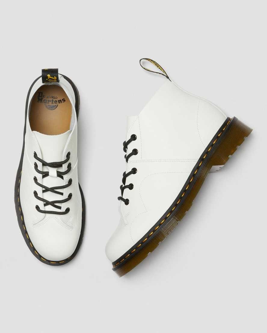 White Smooth Leather Men's Dr Martens Church Smooth Leather Monkey Ankle Boots | 031682-PNX