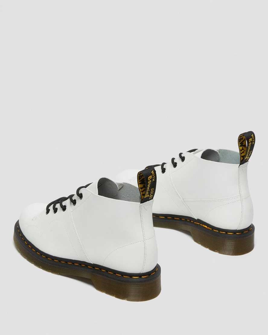 White Smooth Leather Men's Dr Martens Church Smooth Leather Monkey Ankle Boots | 031682-PNX