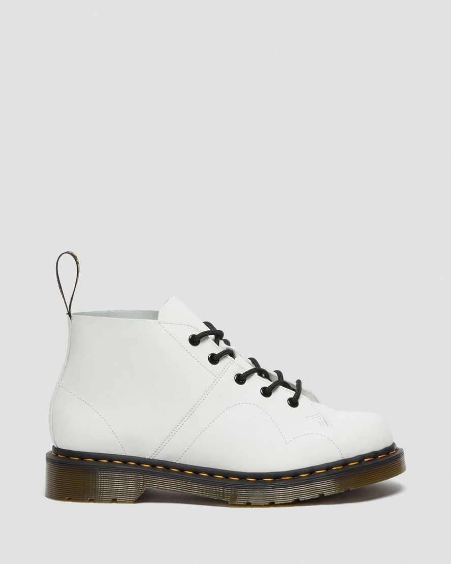 White Smooth Leather Men's Dr Martens Church Smooth Leather Monkey Ankle Boots | 031682-PNX