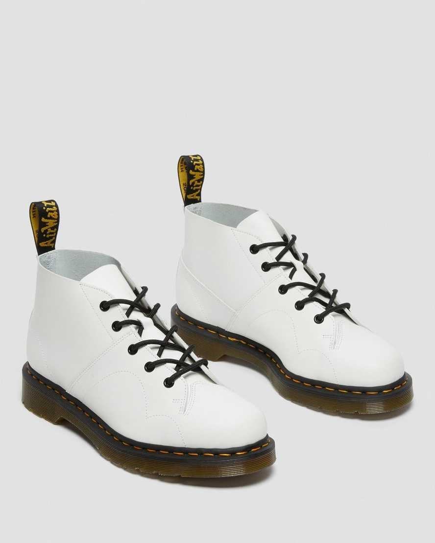 White Smooth Leather Men's Dr Martens Church Smooth Leather Monkey Ankle Boots | 031682-PNX