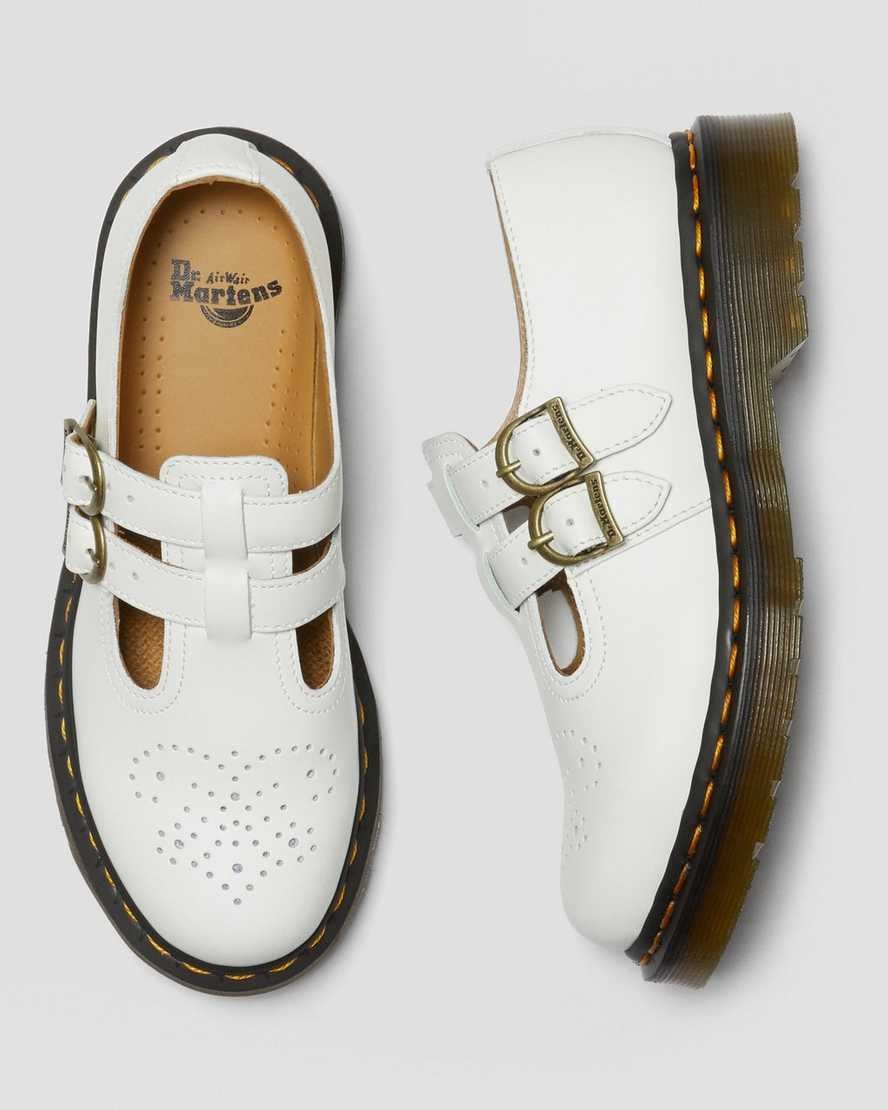 White Smooth Leather Women's Dr Martens 8065 Smooth Leather Mary Jane Shoes | 610823-UZI