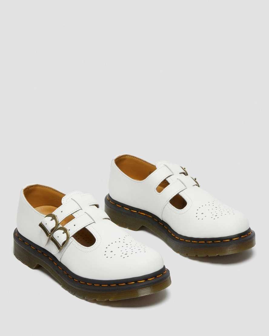 White Smooth Leather Women's Dr Martens 8065 Smooth Leather Mary Jane Shoes | 610823-UZI