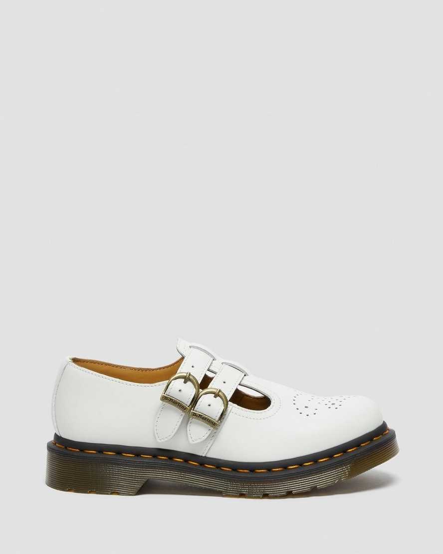 White Smooth Leather Women's Dr Martens 8065 Smooth Leather Mary Jane Shoes | 610823-UZI