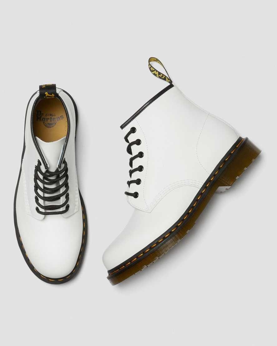 White Smooth Leather Women's Dr Martens 101 Yellow Stitch Smooth Leather Ankle Boots | 759026-LGW