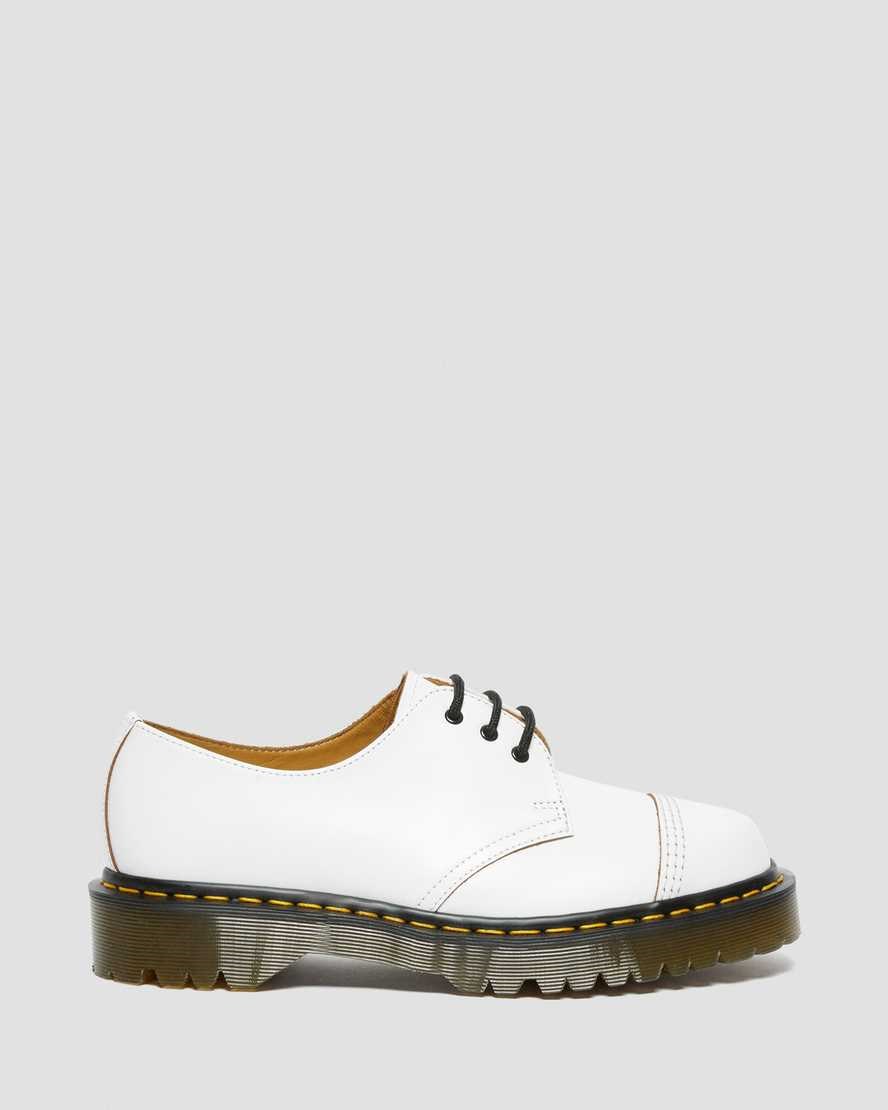 White Vintage Smooth Men's Dr Martens 1461 Bex Made in England Toe Cap Oxford Shoes | 735916-MSF