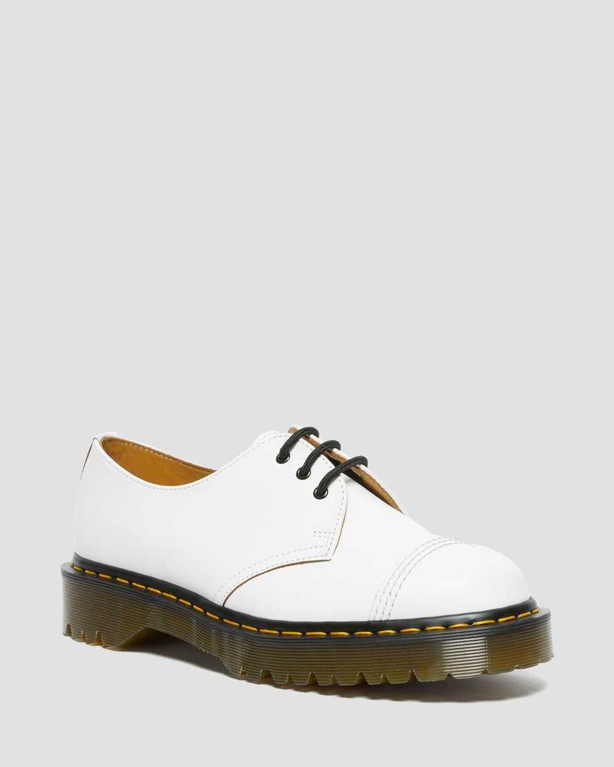 White Vintage Smooth Men's Dr Martens 1461 Bex Made in England Toe Cap Oxford Shoes | 735916-MSF