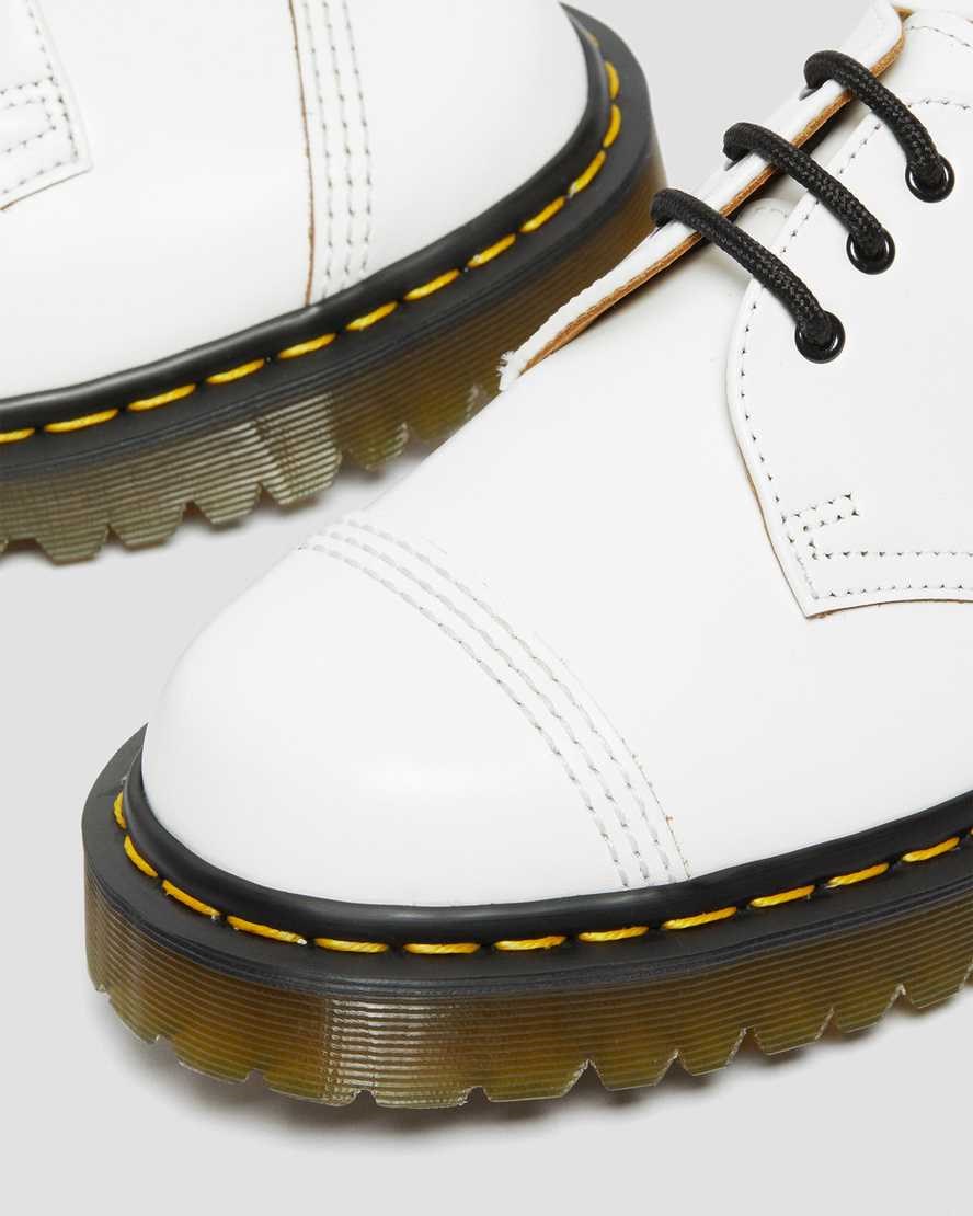 White Vintage Smooth Women's Dr Martens 1461 Bex Made in England Toe Cap Oxford Shoes | 152907-HYO